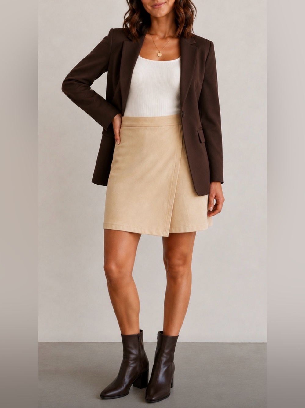 Van Heusen Beige faux Wrap-Front Mini Skort